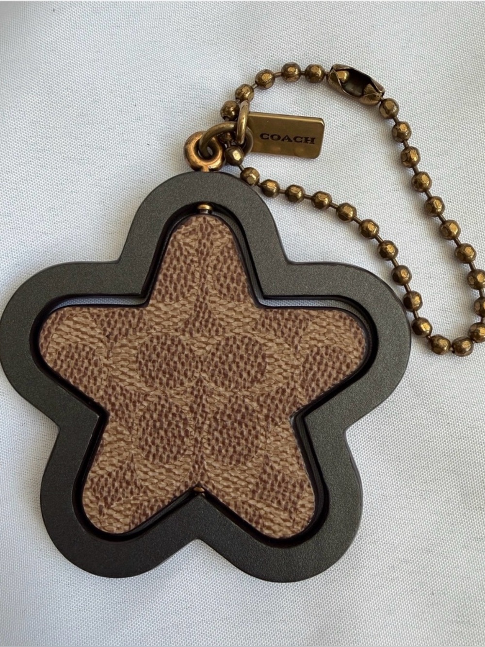 Coach 3D Star Bag Charm Keychain Signature Canvas Gold Hangtag